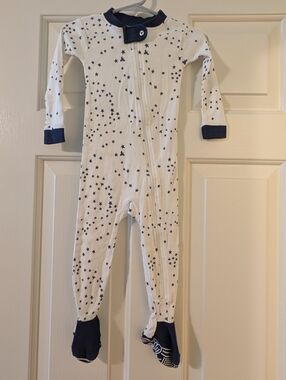 Burt's Bees Baby White Footed One-Piece with Navy Star Print